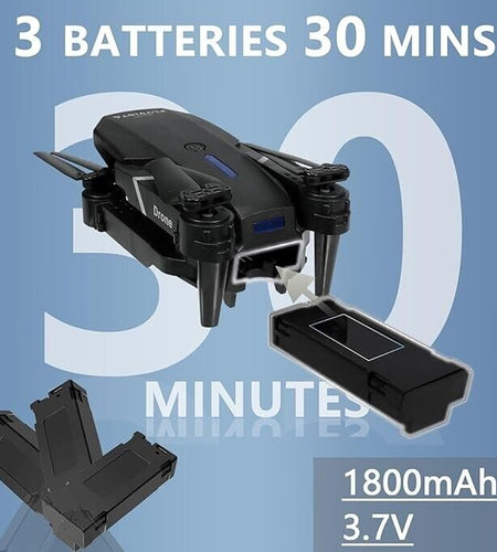 Mini Drone with Camera HD 1080P Foldable Quadcopter with 3 Batteries - Black