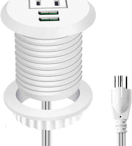 Desktop Power Grommet,Desk Grommet Outlet 2 Inch Hole,Power Grommet with USB, Easy Access to 1 Power Source along with 2 USB Power Port Connections(White)