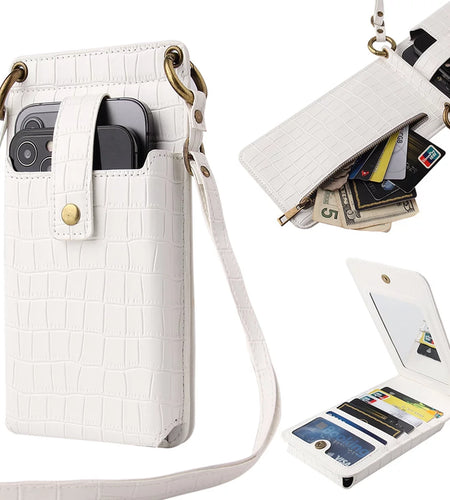 Crossbody Cell Phone Bag for Women, Shoulder Purse Card Wallet Pouch with Credit Card Slots and Mirror