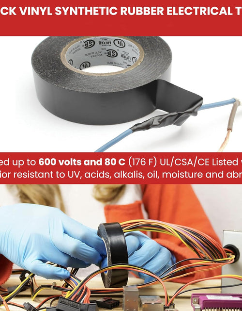 Load image into Gallery viewer, T.R.U. EL7566-AW Professional Grade Rubber Black PVC Electrical Tape, Rated up to 600 Volts and 176 F - UL/CSA/CE Listed Synthetic: 1.5 In. X 66 Ft. (8 Mil)
