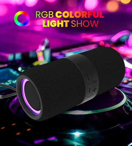Waterproof Bluetooth 5.0 Speaker with Mutil-Colorful 7LED Lights Patterns, Portable Truwireless Party Speaker with 360 Rich Dynamic Sound