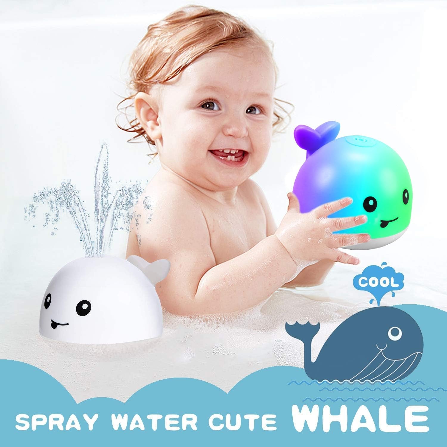 Baby Bath Toys, Rechargeable Bath Toys, Whale Spray Water Bath Toy, Sprinkler Bathtub Shower Toys for Toddlers Kids Boys Girls, Pool Toy for Baby (White)