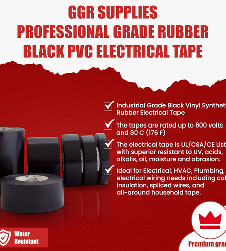 T.R.U. EL7566-AW Professional Grade Rubber Black PVC Electrical Tape, Rated up to 600 Volts and 176 F - UL/CSA/CE Listed Synthetic: 1.5 In. X 66 Ft. (8 Mil)
