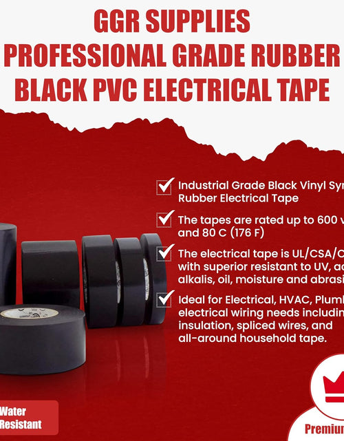 Load image into Gallery viewer, T.R.U. EL7566-AW Professional Grade Rubber Black PVC Electrical Tape, Rated up to 600 Volts and 176 F - UL/CSA/CE Listed Synthetic: 1.5 In. X 66 Ft. (8 Mil)
