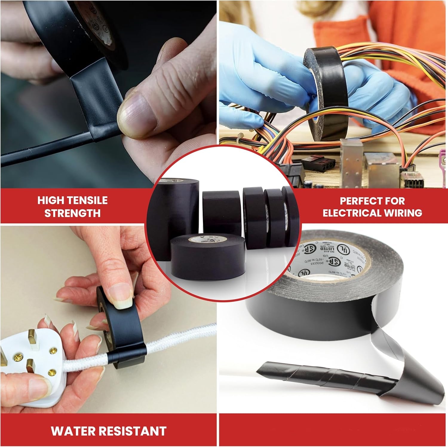 T.R.U. EL7566-AW Professional Grade Rubber Black PVC Electrical Tape, Rated up to 600 Volts and 176 F - UL/CSA/CE Listed Synthetic: 1.5 In. X 66 Ft. (8 Mil)