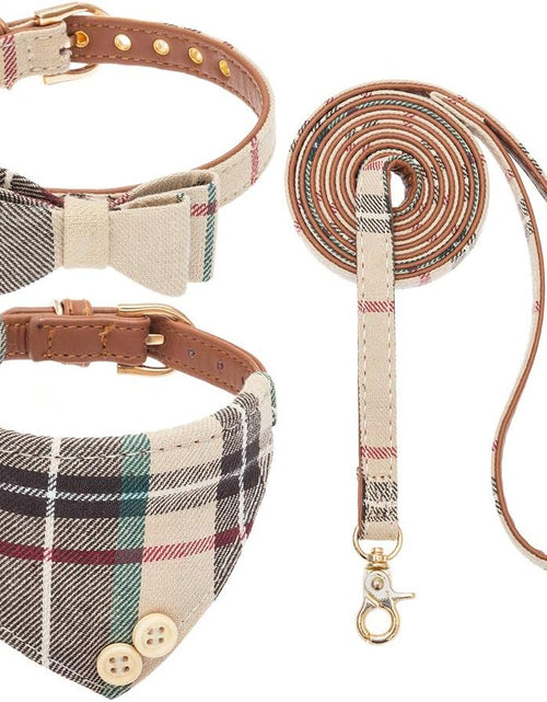 Load image into Gallery viewer, Dog Collar and Leash Set - Classic Plaid Dog Bow Tie and Dog Bandana Collar, Dog Leash Tangle Free, Adjustable Collars for Small Medium Large Dogs Cats, Holiday Ideal Gift
