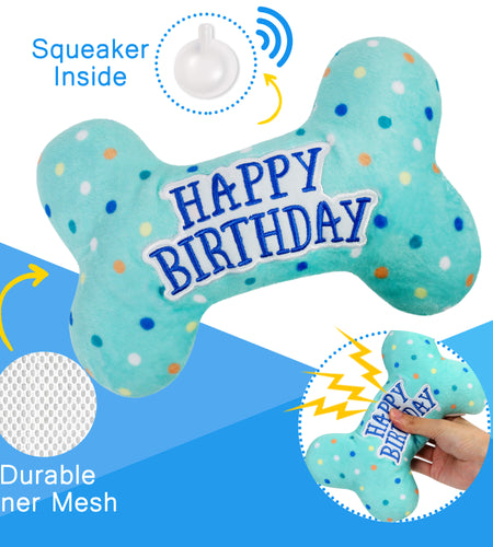 Dog Birthday Toys, Plush Dog Crinkle Squeaky Toys, Dog Chew Toys Bone