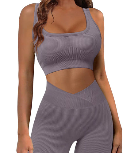 2 Piece Yoga Outfit Seamless Workout Set High Waist Exercise Short Pants with Sport Bra Tracksuit Gym Tracksuits