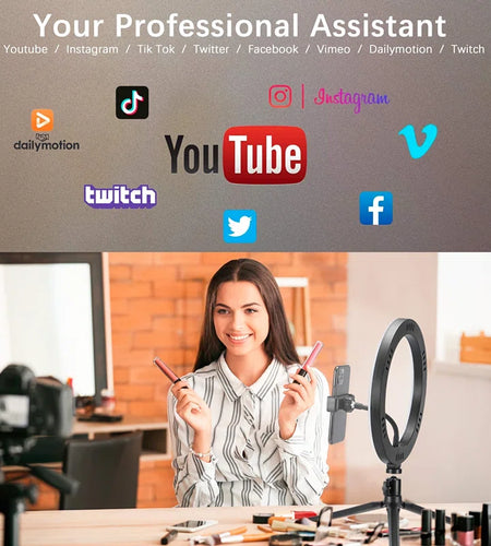 10" LED Ring Light with Tripod Dimmable for Selfie Tiktok Youtube Livestreaming