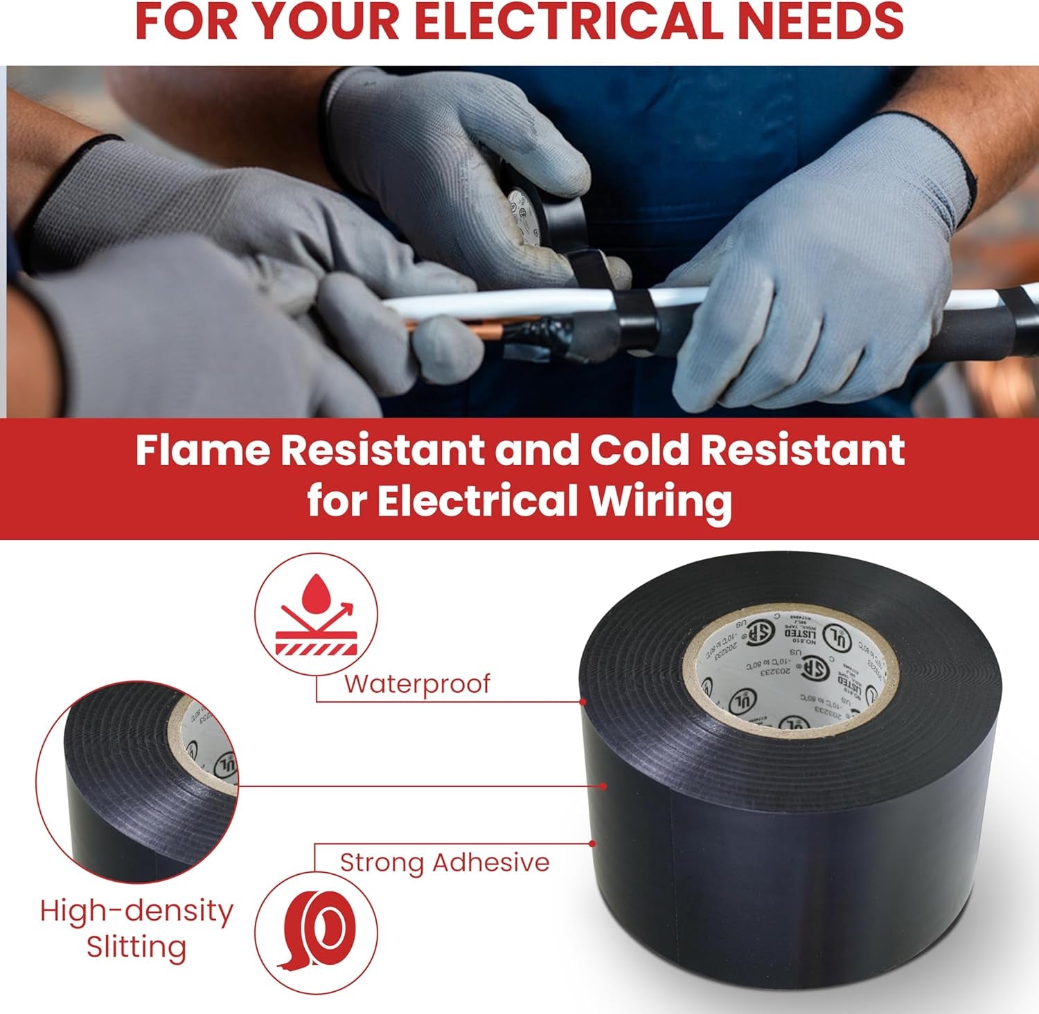 T.R.U. EL7566-AW Professional Grade Rubber Black PVC Electrical Tape, Rated up to 600 Volts and 176 F - UL/CSA/CE Listed Synthetic: 1.5 In. X 66 Ft. (8 Mil)