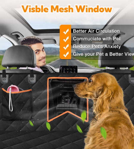 Dog Car Seat Cover for Back Seat, 100% Waterproof Dog Car Hammock with Mesh Window, Anti-Scratch Nonslip Durable Soft Pet Dog Seat Cover for Cars Trucks and SUV