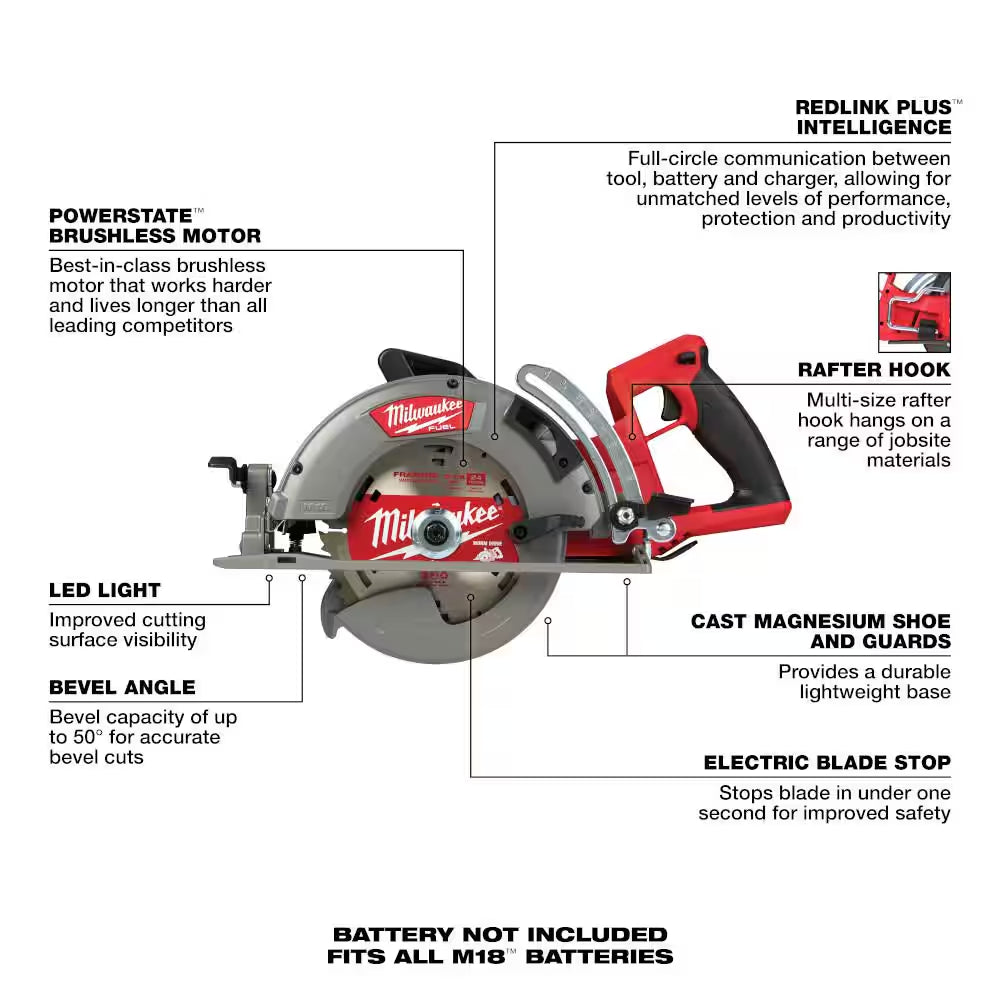 M18 FUEL 18V Lithium-Ion Cordless 7-1/4 In. Rear Handle Circular Saw W/M18 FUEL 6 Gal. Wet/Dry Vac and 8.0Ah Starter Kit