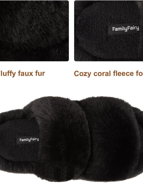 Load image into Gallery viewer, Women&#39;S Fluffy Faux Fur Slippers Comfy Open Toe Two Band Slides with Fleece Lining and Rubber Sole
