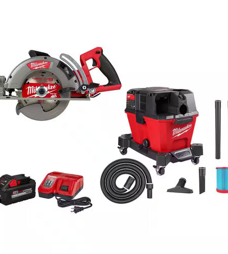 M18 FUEL 18V Lithium-Ion Cordless 7-1/4 In. Rear Handle Circular Saw W/M18 FUEL 6 Gal. Wet/Dry Vac and 8.0Ah Starter Kit