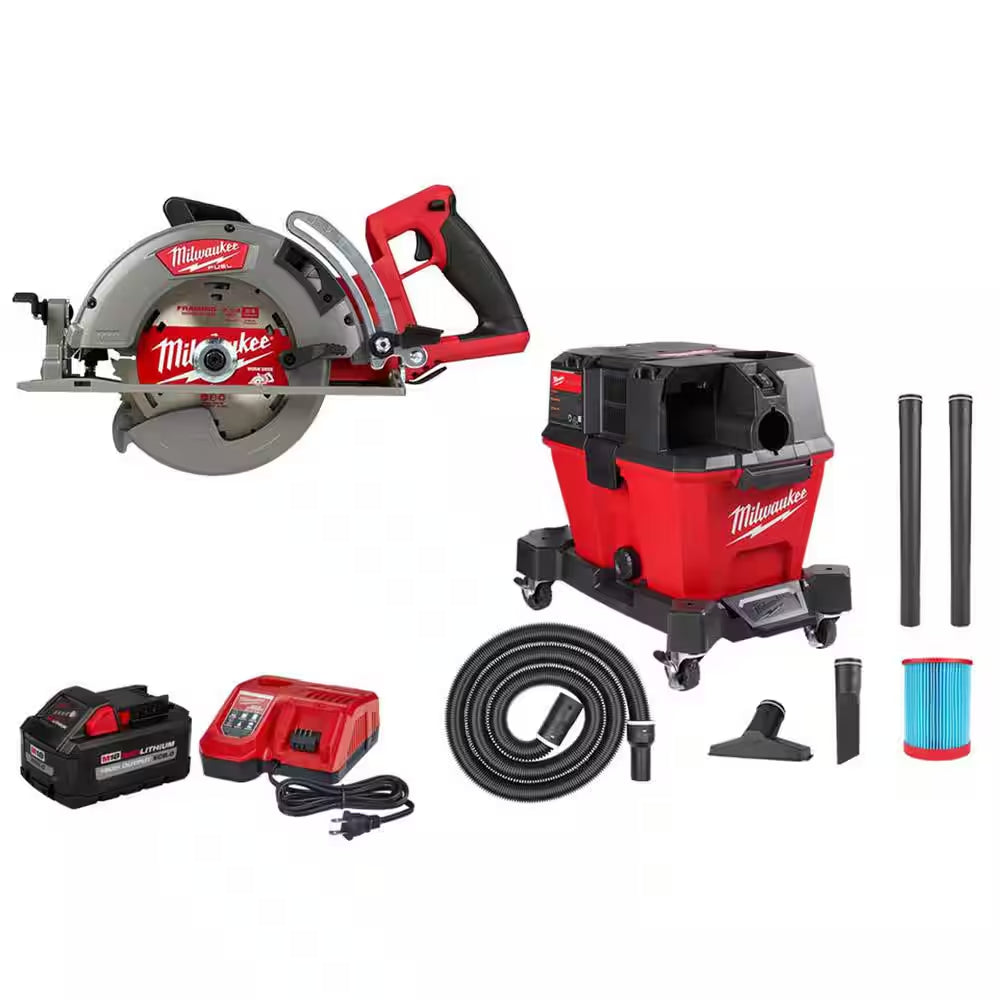 M18 FUEL 18V Lithium-Ion Cordless 7-1/4 In. Rear Handle Circular Saw W/M18 FUEL 6 Gal. Wet/Dry Vac and 8.0Ah Starter Kit