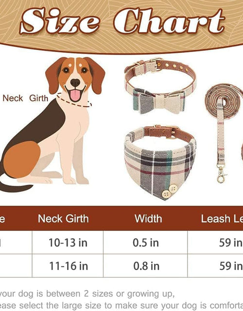 Load image into Gallery viewer, Dog Collar and Leash Set - Classic Plaid Dog Bow Tie and Dog Bandana Collar, Dog Leash Tangle Free, Adjustable Collars for Small Medium Large Dogs Cats, Holiday Ideal Gift
