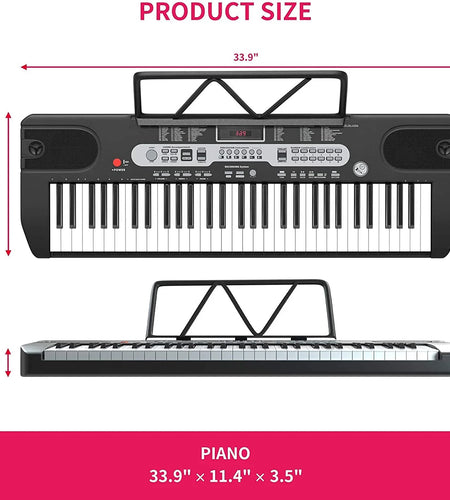 61-Key Portable Electric Keyboard Set Piano Kit with Lighted Keys
