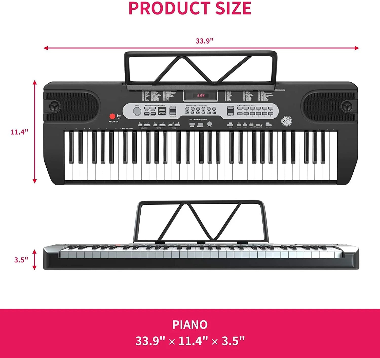 61-Key Portable Electric Keyboard Set Piano Kit with Lighted Keys