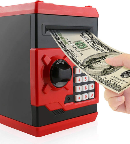 Cartoon Piggy Bank Cash Coin Can Password Electronic Money Bank Safe Saving Box ATM Bank Safe Locks Black Red Smart Voice Prompt Money Piggy Box (Red)